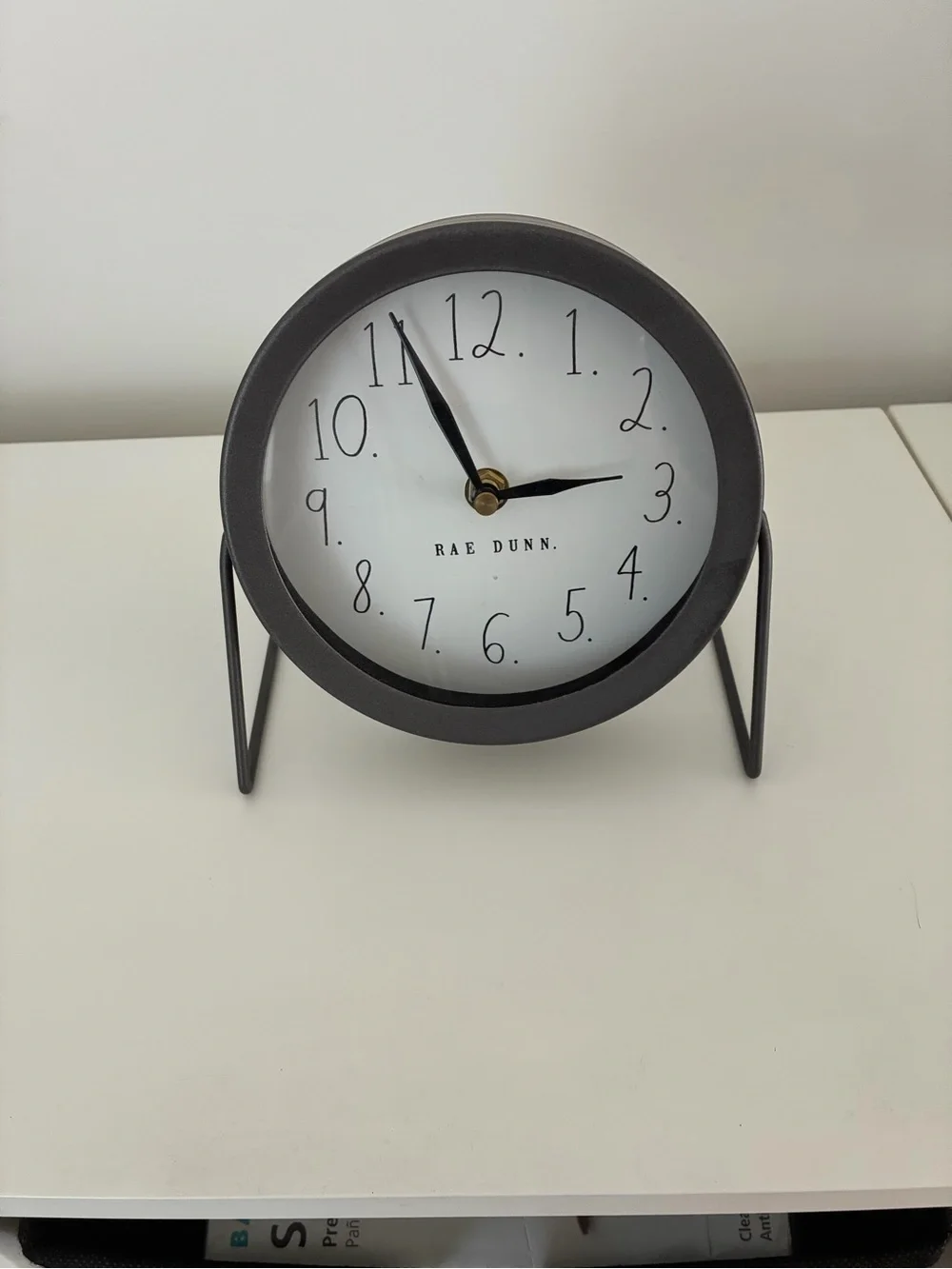 Rae Dunn Round Table Clock with Metal Stand Gray with White Face